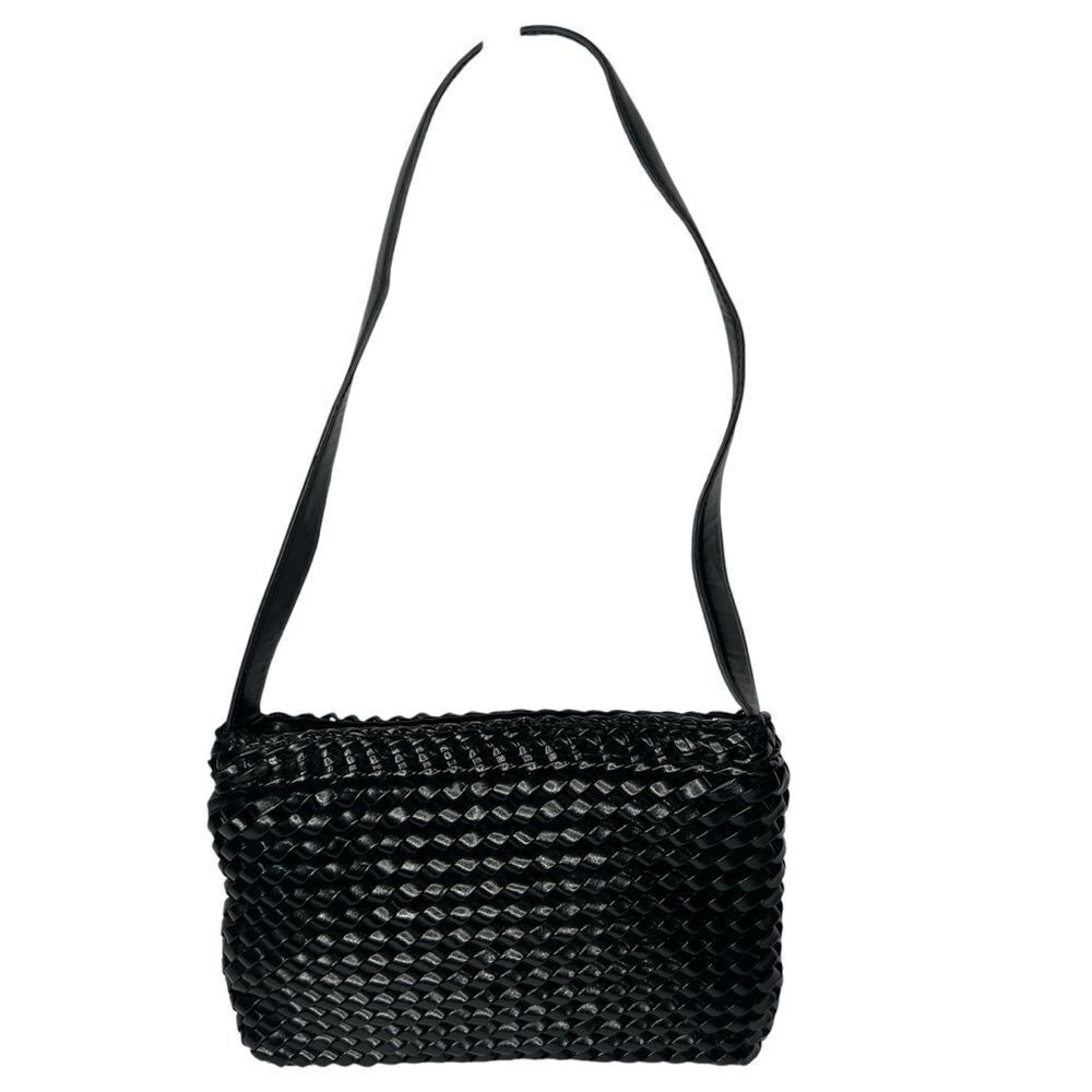 NINE WEST Black Woven Faux Leather Strap Small Shoulder Purse Bag